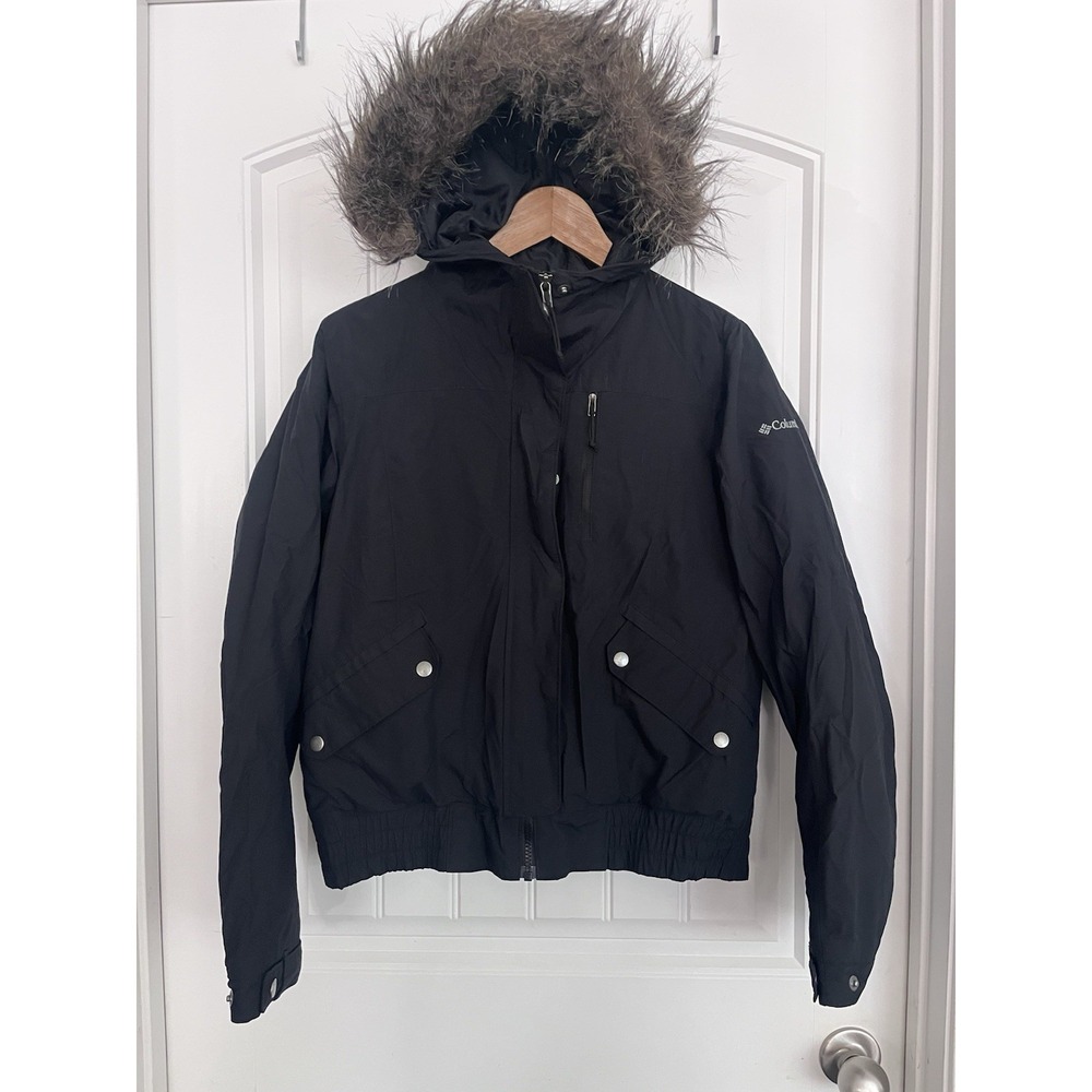 Columbia Fur Hood Parka Ski Coat Jacket Women's Medium Waist Length Black BB